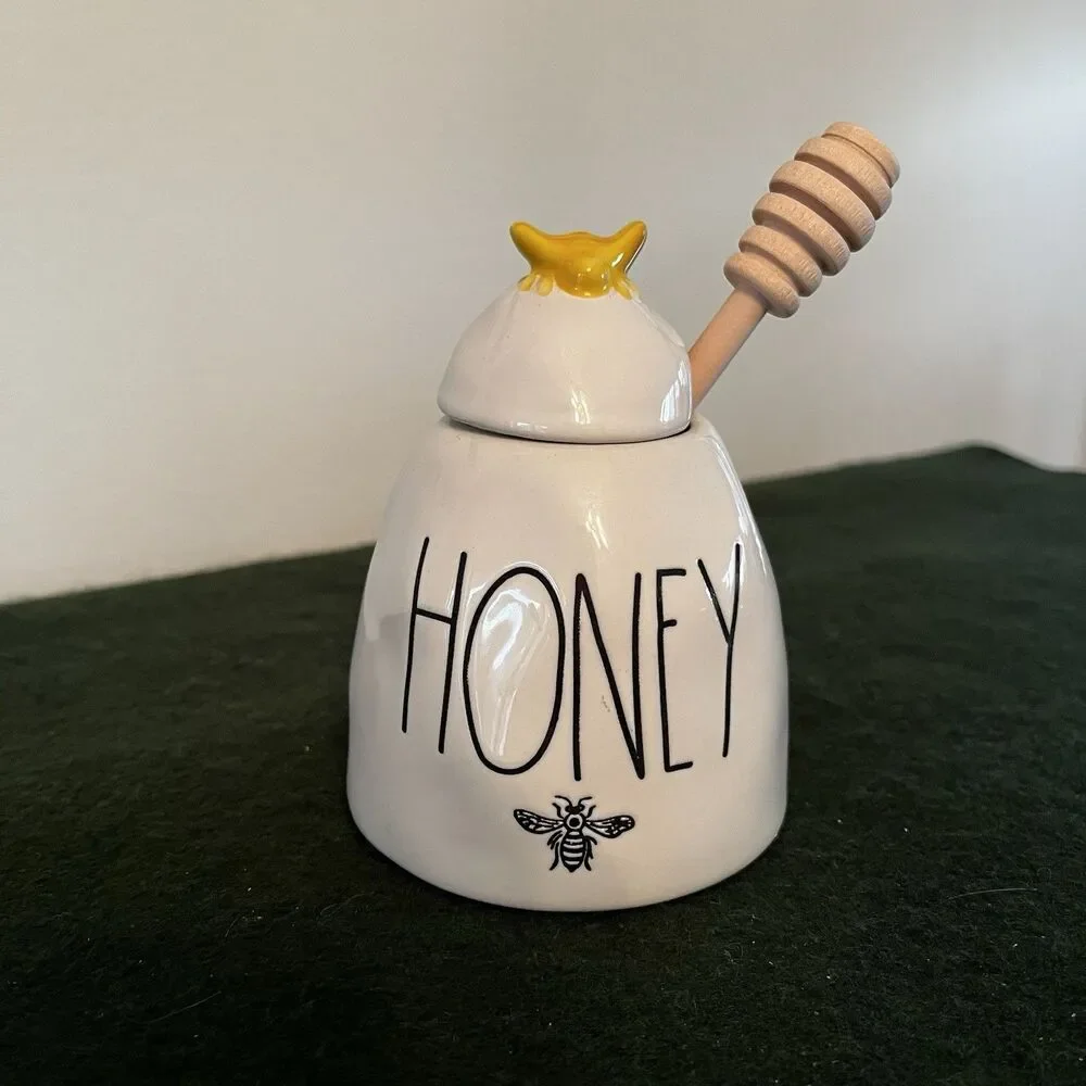 Bumble Bee Rae Dunn By Magenta Bee Ceramic Honey Pot With Wooden Dipper